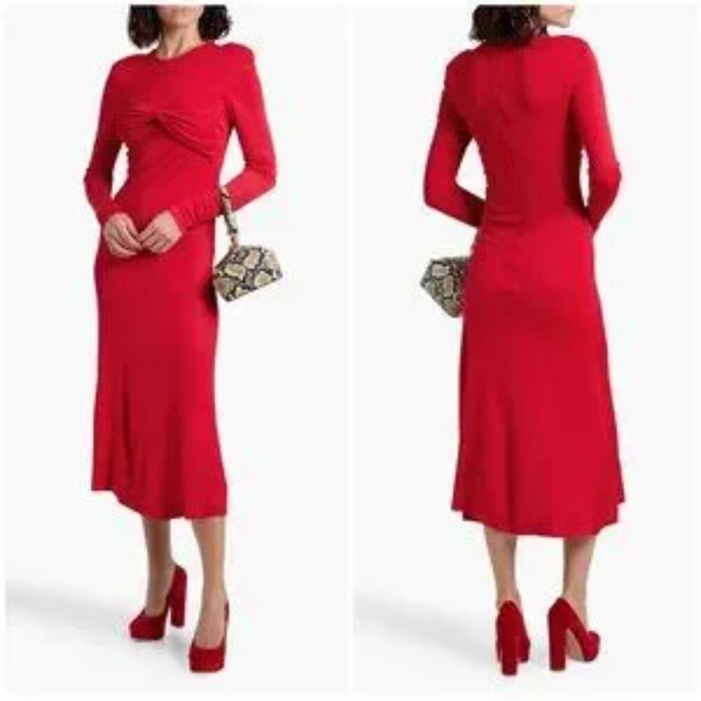 Farm Rio Twisted Jersey Midi Dress in Red Sz: M